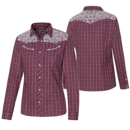 Stars & Stripes Damen Westernbluse Cora rot kariert Langarm Ladies Oberteile & Blusen Rot female detail 3