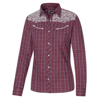 Stars & Stripes Damen Westernbluse Cora rot kariert Langarm Ladies Oberteile & Blusen Rot female main image Western Wear