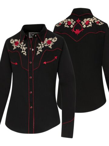 Stars & Stripes Damen Westernbluse Sharon langarm schwarz Ladies Oberteile & Blusen Schwarz female main image Western Wear