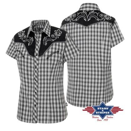 Stars & Stripes Damen kurzarm karierte Westernbluse CLARA Ladies Oberteile & Blusen Grau female detail 3