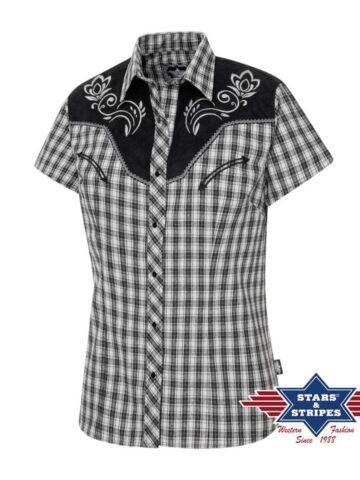 Stars & Stripes Damen kurzarm karierte Westernbluse CLARA Ladies Oberteile & Blusen Grau female main image Western Wear