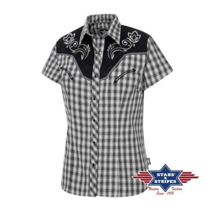 Stars & Stripes Damen kurzarm karierte Westernbluse CLARA Ladies Oberteile & Blusen Grau female main image Western Wear