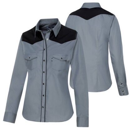 Stars & Stripes Damen langarm Westernbluse A-20 grau schwarz Ladies Oberteile & Blusen Grau female detail 2