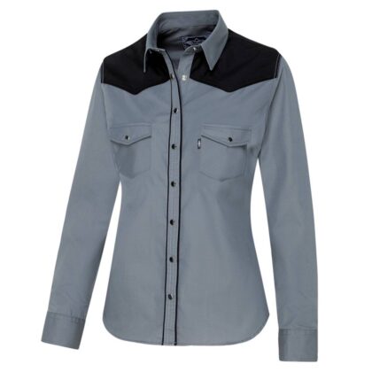 Stars & Stripes Damen langarm Westernbluse A-20 grau schwarz Ladies Oberteile & Blusen Grau female main image Western Wear