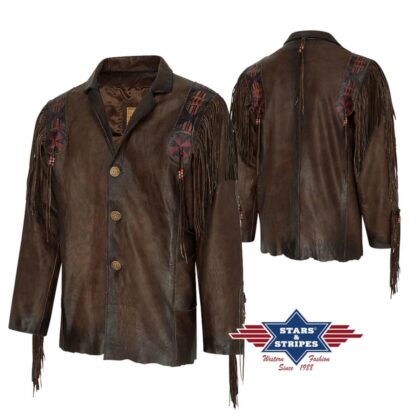 Stars & Stripes Herren Lederjacke Paco mit Fransen braun Outdoor Lederjacken Braun male detail 3