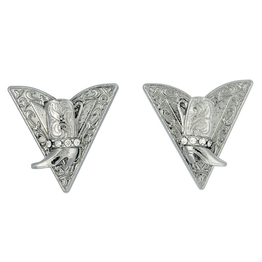 Great Western Kragenecken Silver Collar Tips with Boots & Austrian Crystal Accessoires Kragenecken Silber unisex main image Western Wear