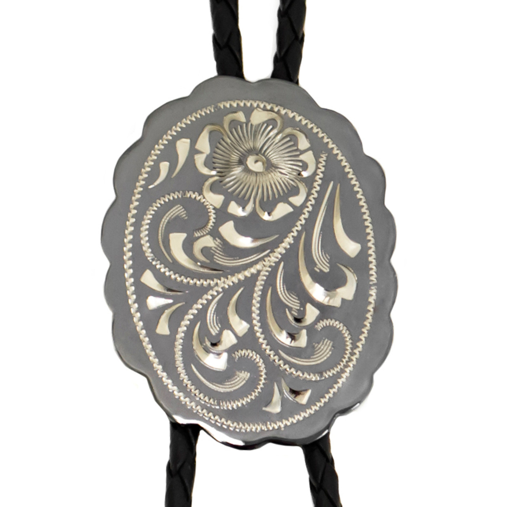 Western Bolotie mit Blumengravur aus Neusilber mit Wellenschliff Accessoires Boloties Silber unisex detail 1