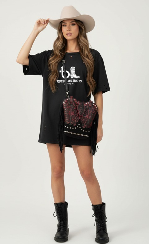 Westerntasche upcycling boots UP-01 Accessoires Taschen Braun female detail 4